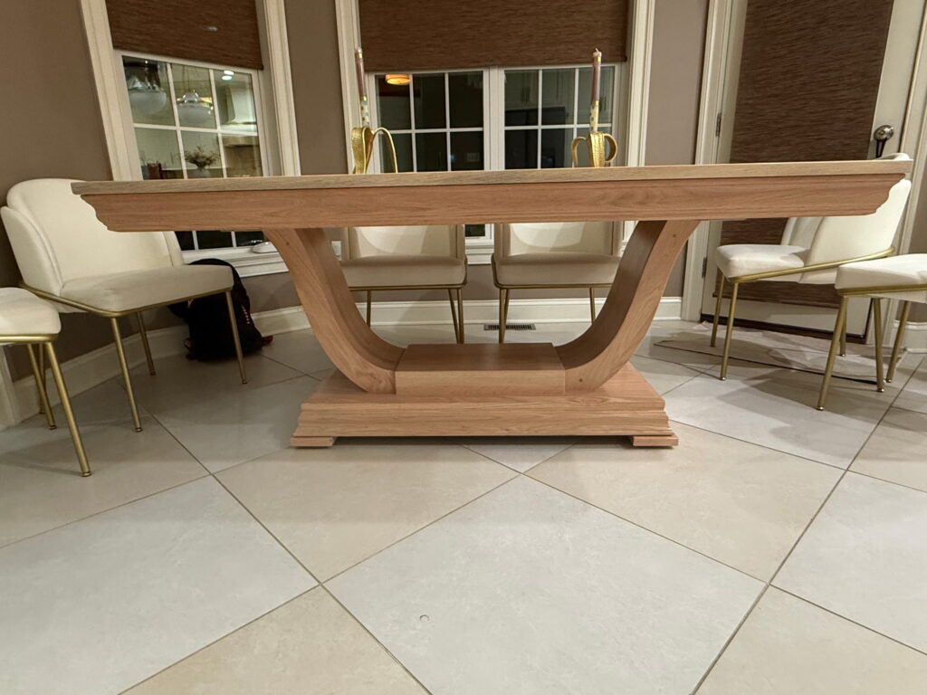 Customer photo of Silvia table in granola on brown maple with crown modeling type style (crown modeling top no longer available)