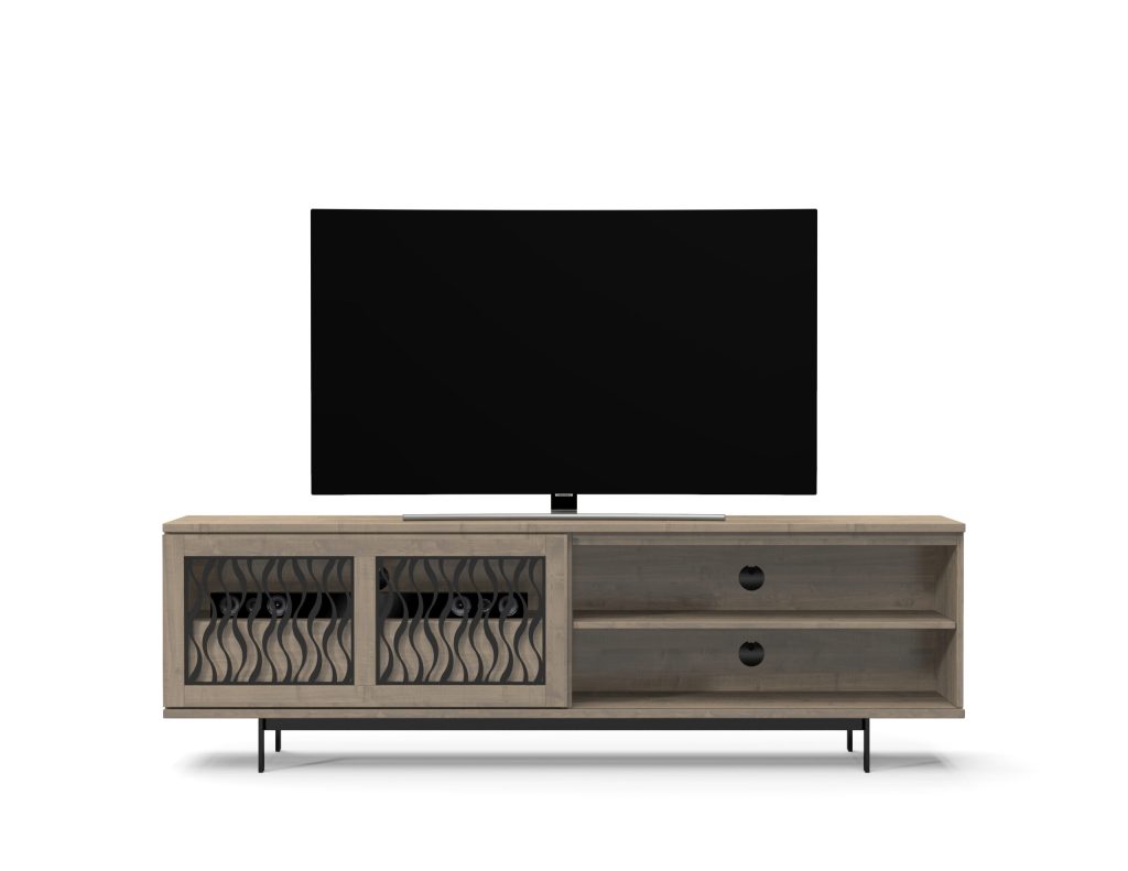 Amber 88 inch-Laser-Cut-Door-on-Left-Shelf-on-Right-in-Belair-Black