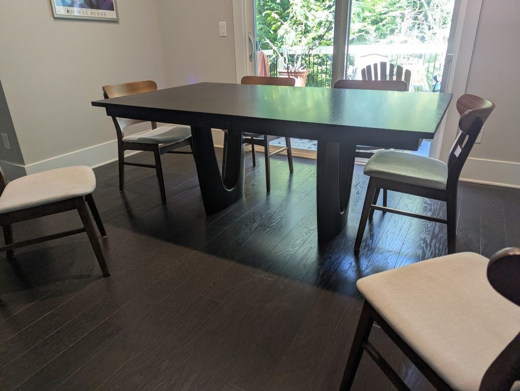 42x72 Rectangular Top; Can be Used with 12" leaves added to the center; oak; Ebony stain