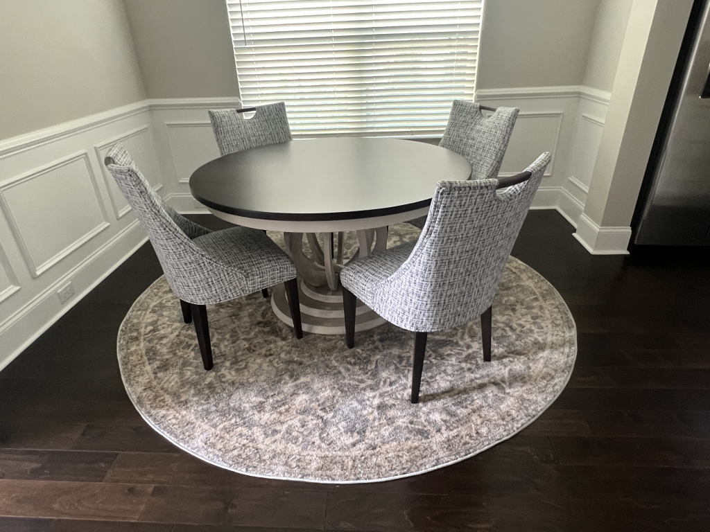 Brown Maple - Charwood Top and Legs - Mineral Table Base - Martin Chairs with Prussian Performance Fabric